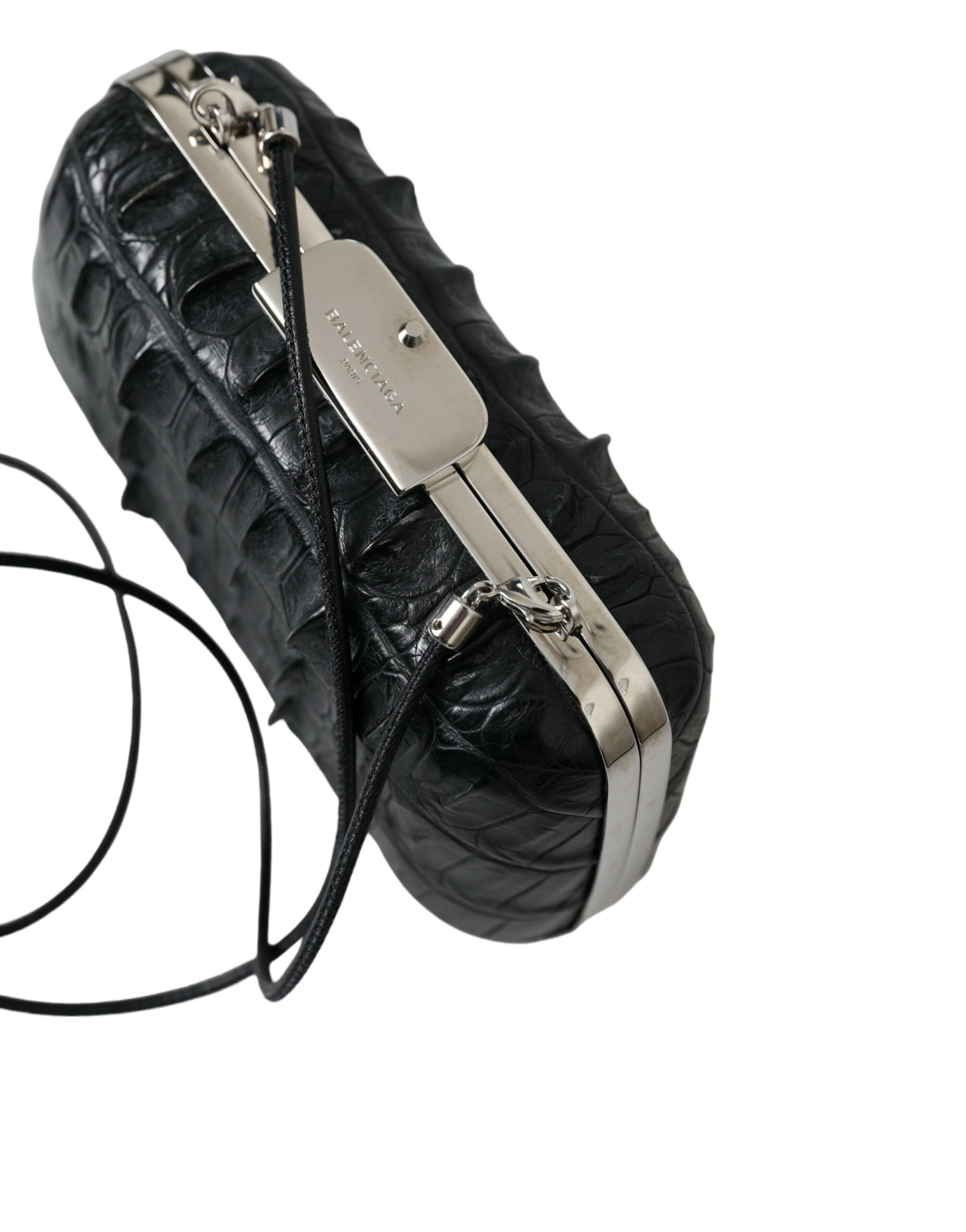 Balenciaga Black Exotic Skin Leather Shoulder Crossbody Box Clutch Bag